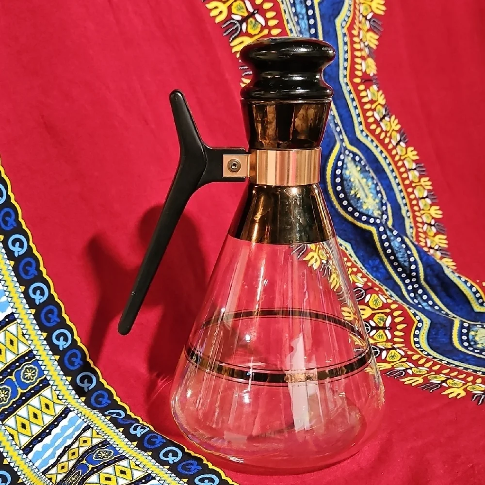 VTG Inland Glass MCM Coffee Carafe Decanter Copper Gold Striped